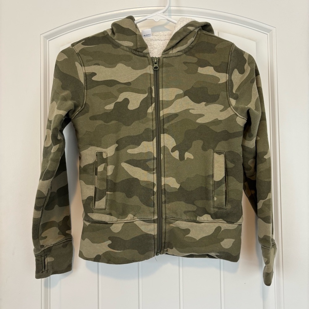 Old Navy Little Boys Green Camouflage Full Zip Hoodie Size Medium (8)